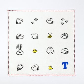 スヌーピー ミニタオル アイコン(T) イニシャル アイボリー ハンカチ SNOOPY