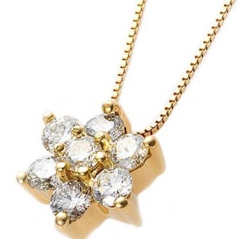 ダイヤモンド ネックレス 0.3ct K18 イエローゴールド フラワーモチーフ ペンダント レディース 18金 ダイヤ 鑑別カード付き 花型 ジュエリー アクセサリー