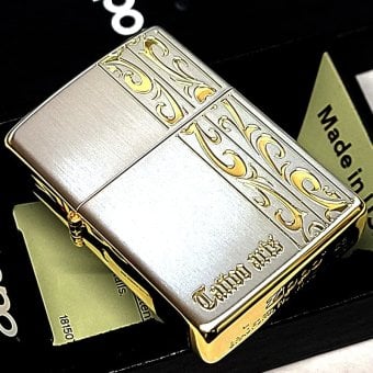 ZIPPO ライター トライバル アラベスク おしゃれ ジッポ シルバーサテン サイドゴールド 唐草 彫刻 かっこいい シンプル レディース メンズ プレゼント ギフト