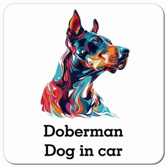 Dog in car Doberman ドーベルマン Dタイプ ポップアート風 カーサイン 車 マグネットステッカー 犬 マグネット 強力 13x13cm 正方形 おしゃれ かわいい ドラレコステッカー 安全対策 危険運転 煽り運転 アニマル 動物 犬種別 屋外 防水 屋内