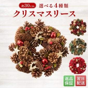 クリスマスリース 本物 玄関 リース ギフト 4種類から選 べる 品質保証 翌日配送 クリスマス 23〜29cm