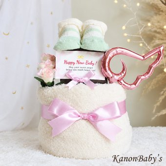 おむつケーキ 出産祝い 今治タオル オーガニック 人気 2段 女の子 赤ちゃん 誕生日プレゼント ハーフバースデー ベビーシャワー 送料無料 con9101