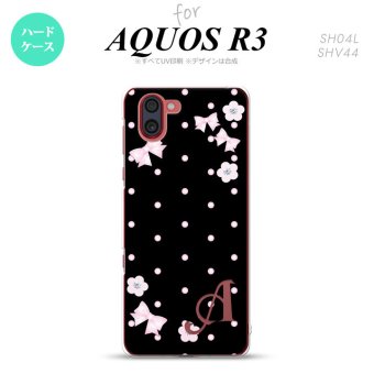 SH-04L SHV44 R3 AQUOS R3 スマホケース カバー 花柄 ドット リボン 黒 +アルファベット nk-r3-352i