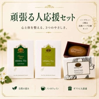 頑張る人応援セット ハーブティー ノンカフェイン 紅茶 ハーブティー2種＆高級ハーブ石鹸