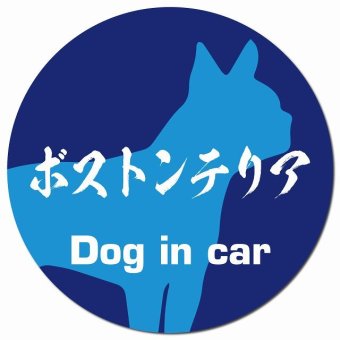 Dog in car ボストンテリア 毛筆書体 ブルー カーサイン 車 マグネットステッカー 犬 マグネット 強力 直径13cm 丸型 おしゃれ かわいい ドラレコステッカー 安全対策 危険運転 煽り運転 アニマル 動物 犬種別 屋外 防水 屋内