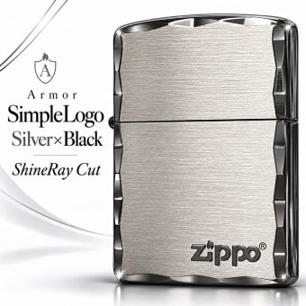 ZIPPO ライター アーマー ジッポ 重厚 シンプル ロゴ シルバーサテン＆ブラック 両面コーナー彫刻 黒銀 渋い かっこいい おしゃれ ギフト プレゼント