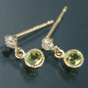 ピアス レディース 8月 誕生石 ペリドット アンティーク調 ミル打ち 18金 イエローゴールド K18 ジュエリー アクセサリー ギフト プレゼント 記念日 誕生日