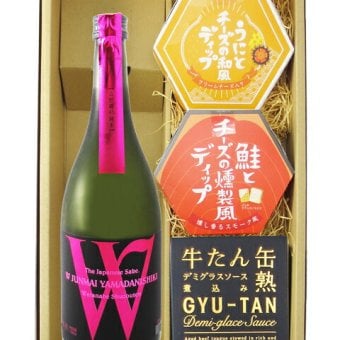 ★ 送料無料 ★ Ｗ ( ダブリュー ) 山田錦 純米  720ml ＋ 人気のディップソース2種と缶詰おつまみのセット【 9444 】【 日本酒・おつまみセット 】【 要冷蔵 】【 ハロウィン 贈り物 ギフト プレゼント 誕生日 結婚のお祝い 】
