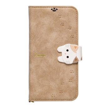 iPhone15 ケース 手帳型 iPhone14 13 兼用 猫柄 かわいい おしゃれ 手帳型ケース アイフォン スマホケース カード収納 スタンド機能 マグネット ストラップ付き ベージュ