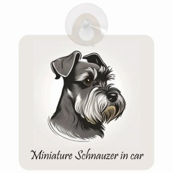 Miniature Schnauzer ミニチュアシュナウザー Bタイプ 車 窓ガラス 吸盤タイプ 犬 かっこいい おしゃれ イラスト付 DOG IN CAR ドッグインカー ドッグオンボード 安全対策 セーフティサイン デコ 外出 ドライブ カーサイン 吸盤