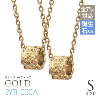 金属アレルギー対応 ネックレス ハワイアンジュエリー 純チタン ゴールドカラー ネックレス 誕生石 カットアウトチューブ Sサイズ チェーン 長さ選べる イオンプレーティング メンズ レディース プレゼント 【品番：CG-TIP402S-RYP】