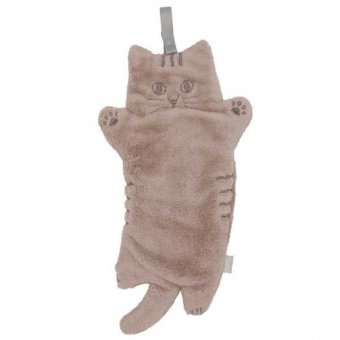 キッチンタオル ループ付き タオル ブラウン ねこ柄 吸水 速乾 キッチン 掃除用 ふきん 手拭き 洗面所 台所用品 雑貨 かわいい おしゃれ ギフト プレゼント