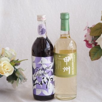 みずみずしくジューシーな風味の葡萄酒と国産ワインセット(山梨県産葡萄100％使用 甲州白ワイン やや辛口(山梨県)720ml瑞鷹葡萄の酒10度(熊本県)720ml
