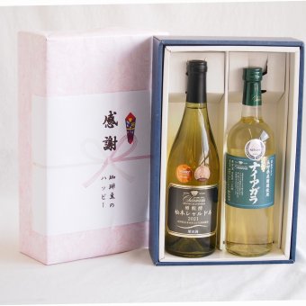 感謝の贈り物ボックス山梨県勝沼甲州100%辛口白ワインと国産ワインセット(長野県産葡萄使用 ナイアガラ白ワイン やや甘口(山梨県)720mlグラン・シャンモリ樽醗酵 松本シャルドネ種100%白ワイン 12度辛口 750ml