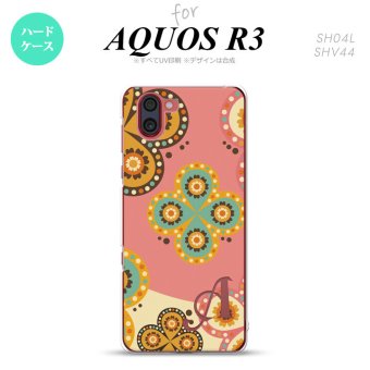 SH-04L SHV44 R3 AQUOS R3 スマホケース カバー エスニック 花柄 ピンク ベージュ +アルファベット nk-r3-1582i