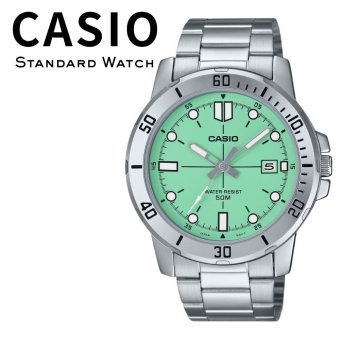 箱なし カシオ 腕時計 メンズ グリーン ミントグリーン シルバー アナログ 50m防水 日付 カレンダー メタルベルト 大きめ スポーティー おしゃれ 仕事 海外モデル プレゼント ギフト CASIO 成人 卒業 入学