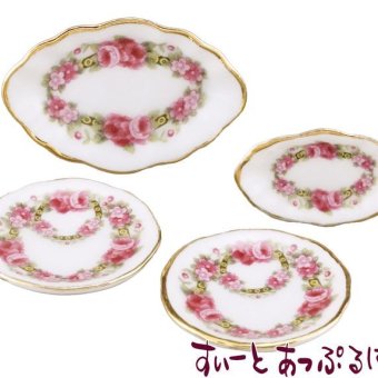ミニチュア ロイターポーセリン 二人のディナーセッティング ローズバンド RP1577-5 ミニチュアハウス ドールハウス 用