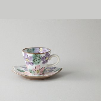 手描き紫桜 コーヒー碗皿 陶器 美濃焼 やきものの里から、暮らしを贈ります。　ギフト 食器 セット テーブルウェア