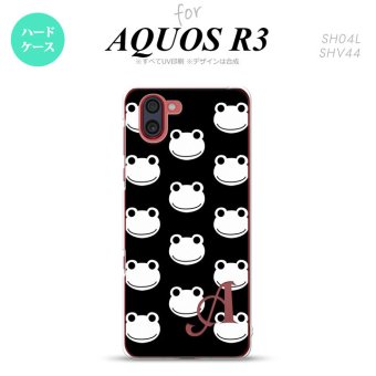 SH-04L SHV44 R3 AQUOS R3 スマホケース カバー カエル かえる A 黒 白 +アルファベット nk-r3-168i
