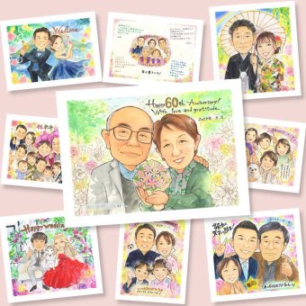 ダイヤモンド婚式のギフトに、似顔絵プレゼントで思い出マシマシしませんか。初めての似顔絵注文でも安心です。 似顔絵 贈り物 結婚記念日 ギフト 名入れ 手描き プレゼント ダイヤモンド婚式 結婚記念日 金婚式 夫婦 祖母 おばあちゃん おじいちゃん 家族 下書き確認 名入れ 修正無料 実績多数 親孝行 サプライズ 宝物 長寿 結婚60周年 親孝行 感謝 ダイヤモンド婚式 感動 喜寿祝い 快気祝い
