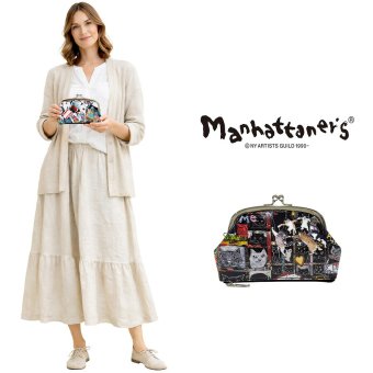 Manhattaner's マンハッタナーズ がま口型ポーチ 75-7847 猫 猫柄 日本製 久下貴史 くげ たかし デザイン 絵 猫飛び星降るマンハッタン どこからどこまで七 スパイス猫 猫社会 ポーチ がま口 財布 小銭入れ プレゼント 母の日 敬老の日 猫好き ねこ 小物 ファッション 雑貨