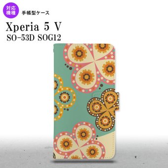 Xperia 5V Xperia 5V 手帳型スマホケース カバー エスニック 花柄 緑 ベージュ 2023年 10月発売 nk-004s-xp55-dr1581