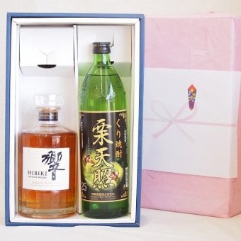 実りの秋の贈り物 感謝贈り物ボックス 洋酒焼酎2本セット（ウイスキー響700ml 栗焼酎栗天照900ml）