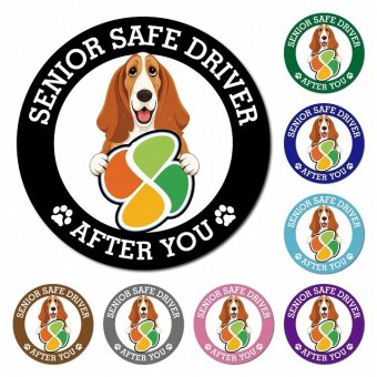 カーサイン 高齢者マーク SENIOR SAFE DRIVER バセットハウンド マグネット 強力 直径13cm 肉球 日本製 車 ステッカー