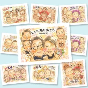 記念日のギフトに、笑顔を届ける似顔絵はいかがですか。下書き確認あり。修正無料で納得の表情になるまで調整します。 感謝 ギフト 似顔絵 プレゼント 手描き 名入れ 贈り物 記念日 感謝 記念 お祝い 誕生日 大人数 おばあちゃん おじいちゃん 両親 お父さん 家族 下書き確認 修正無料 名入れ 宝物 親孝行 実績多数 かわいい 一生もの 家族 感謝 還暦祝い 感激 百寿祝い キレイ メモリアル