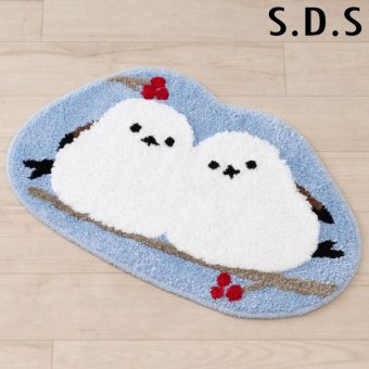 SDS シマエナガツインズ アクセントマット シマエナガ 洗える ラグ ふわふわ 敷物 ブルー スカイブルー