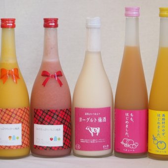 果物梅酒5本セット(ミルクたっぷりいちごの梅酒 ミルクたっぷりマンゴーの梅酒 もも梅酒 ヨーグルト梅酒(福岡) 馬路村のゆず梅酒) 720ml×3本 500ml×2本