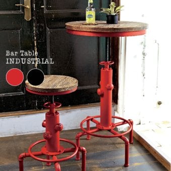 カフェテーブル バーテーブル INDUSTRIAL(インダストリアル) 幅60×奥行き60×高さ83~100cm 天然木 パイン材 スチール 配水管デザイン ブラック レッド knt-a801【北海道・沖縄・離島以外 】 カウンターテーブル レトロ 新生活