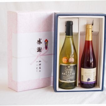感謝の贈り物ボックス山梨県勝沼甲州100%辛口白ワインと国産ワインセット(信州巨峰スパークリングワイン やや甘口(長野県)500mlグラン・シャンモリ樽醗酵 松本シャルドネ種100%白ワイン 12度辛口 750ml