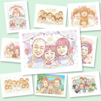 誕生日の記念に、見た瞬間、笑顔がこぼれる贈り物になります。相談しながら作れる、あたたかな似顔絵ギフトです。 似顔絵 ギフト バースデー プレゼント 名入れ 手描き 贈り物 誕生日 記念日 お祝い 子供 家族 女の子 男の子 子ども 修正無料 名入れ 下書き確認 かわいい 親孝行 一生もの 喜ばれる サプライズ 記念 誕生日 感動 節目 感謝 大人数 ブライダルギフト 引っ越し 古希祝い