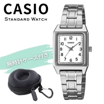 カシオ 腕時計 レディース ホワイト 白 シルバー アナログ スクエア レクタンギュラー アラビア数字 レトロ 海外モデル 逆輸入 小さめ 薄型 軽量 メタル シンプル 仕事 学生 誕生日 プレゼント ギフト CASIO 収納ケース付き 成人 卒業 入学