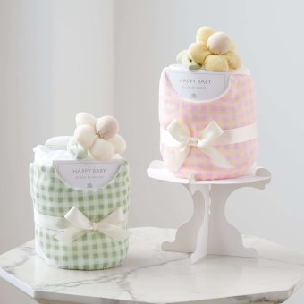 Lien de famille ギンガムチェックスタイとお花のラトル ベビーケーキ おむつケーキ 日本製 ベビーギフト 出産祝い プレゼント