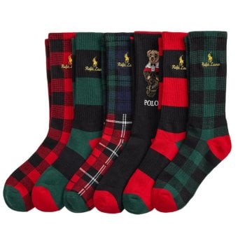 ポロラルフローレン：ROYAL HOLIDAY BEAR ソックス 6PK (レッドマルチ)[ソックス/ 男性下着/ メンズインナー/人気ブランド/おすすめギフト/誕生日プレゼント/メンズファッション]