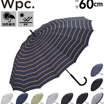 傘 wpc ワールドパーティー ブランド メンズ レディース 16本骨 60cm 晴雨兼用 ロング 大きい 長傘 雨傘 UV カット 紫外線 対策 16本 手開き  w.p.c 無地 シンプル ボーダー カモフラージュ 黒 ネイビー グレー カーキ かさ WPC