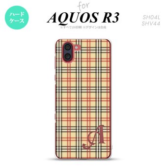 SH-04L SHV44 R3 AQUOS R3 スマホケース カバー チェック B ベージュ 赤 +アルファベット nk-r3-446i