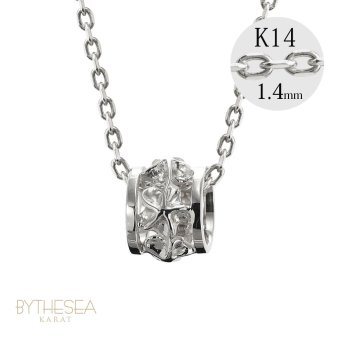 ゴールド ネックレス ハワイアンジュエリー ネックレス ホワイトゴールド バレル 樽 プルメリア 透かし模様 14K K14ホワイトゴールド 14k k14カットあずきチェーン太1.4mm ギフトラッピング可能 彼女 妻 女性 レディース プレゼント ハロウィン 【品番：CG-GP105W-CH1020】