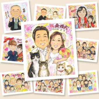 金婚式のプレゼントに、似顔絵なら思い出が大盛りになります。ラッピング対応で、贈り物として渡しやすい似顔絵です。 似顔絵 ギフト 金婚式 プレゼント 手描き 名入れ 贈り物 金婚式 結婚記念日 銀婚式 祖母 おじいちゃん おばあちゃん 家族 夫婦 名入れ 修正無料 下書き確認 似てる 宝物 喜ばれる そっくり 50周年 長寿 結婚記念日 感謝 親孝行 結婚祝い 引っ越し 大人数 同窓会 ホワイトデー