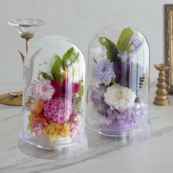プリザーブドフラワー お供え花 クリアドーム 花あかり｜プリザーブドフラワー お供え花 仏花 クリアドーム 仏壇用 初盆 新盆 四十九日 一回忌 お手入れ簡単 水替え不要 ほこりが入りにくい お悔やみ お彼岸 即日発送 送料無料