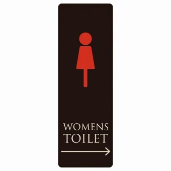 トイレ プレート 木製 WOMENS ブラック＆カラー 右 矢印 長方形 縦書き 9x27cm 方向案内 進路ドア サインステッカー ピクトサイン トイレマーク表示 案内 注意 施設 御手洗 TOILET おしゃれ シンプル 安全対策