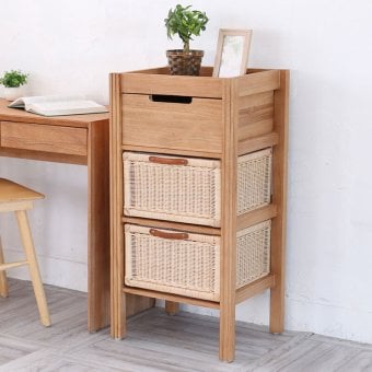 チェスト アジアン家具 収納 キャビネット シェルフ ラタン バスケット 天然素材 チーク無垢木製 籐 3段 スリム アジアン 衣類洋服収納 シャツ収納 北欧 韓国インテリア ナチュラル 新生活