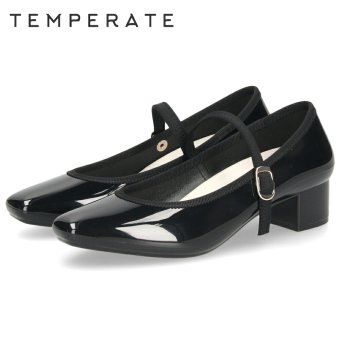 TEMPERATE テンパレイト CANNON キャノン レインシューズ レディース 完全防水 ストラップ付きヒールパンプス スクエアトゥ 3.5cmヒール 歩きやすい 滑りにくい 光沢感