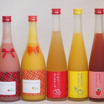 果物梅酒5本セット(あまおう梅酒 ミルクたっぷりいちごの梅酒 ミルクたっぷりマンゴーの梅酒 りんご梅酒 馬路村のゆず梅酒) 500ml×3本 720ml×2本
