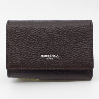 モンテスピガ　monte SPIGA　三つ折り財布　コンパクト財布　MOSMSP501DBR　ダークブラウン　濃茶　シュリンクレザー　牛革　トライフォード ウォレット