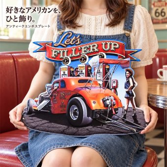 ブリキ看板 車 Let's FILL'ER UP アンティーク エンボスプレート かっこいい アメリカン 雑貨 ガソリンスタンド セクシー 女性 壁飾り ガレージ レトロ 店舗 バー カフェ