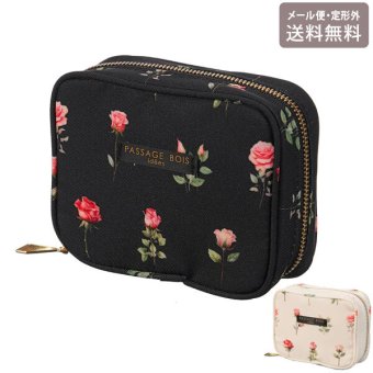  薔薇柄ミニティッシュ ポーチ PASSAGE BOIS idees 定形外 送料無料 日本製 抗菌防臭生地使用 コスメポーチ 化粧ポーチ バラ 薔薇 コンパクト 小さい ブラック