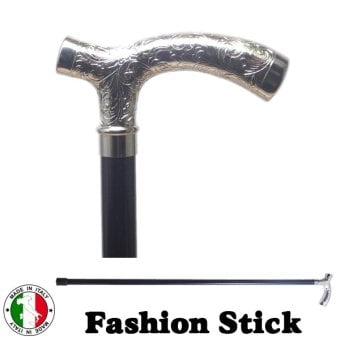 ☆イタリア製 ウォーキング ステッキ ファッション 杖 Ｔ型 シルバー 黒 ☆おしゃれ ダンディなお父様へ 高級 銀 ブラック 手作り ott-4306sl